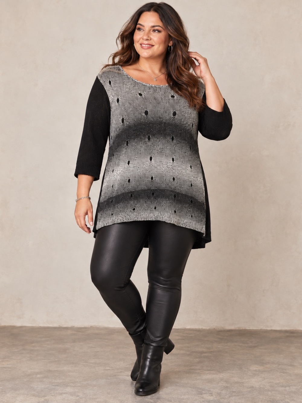 2X Ombré Distressed Open-Knit Tunic Sweater